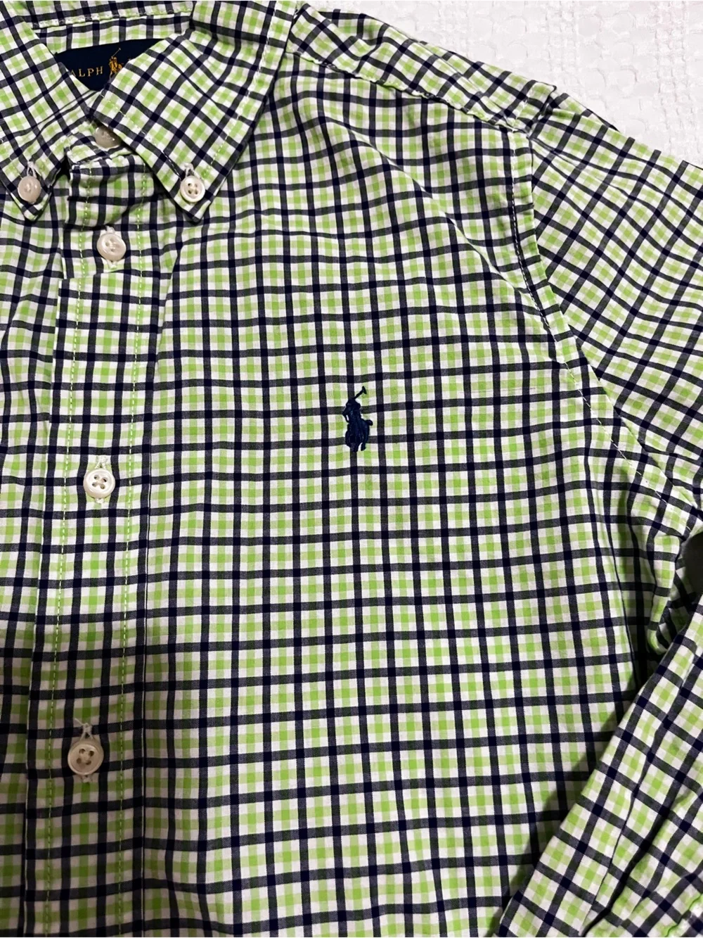 Ralph Lauren Green Blue and White Button-Down Shirt Boys Sz 6